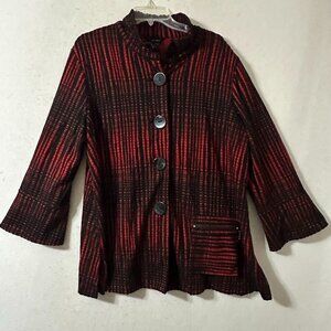 Ali Miles top Women Size XL Large Red Black Knit Jacket Big Buttons Art to Wear